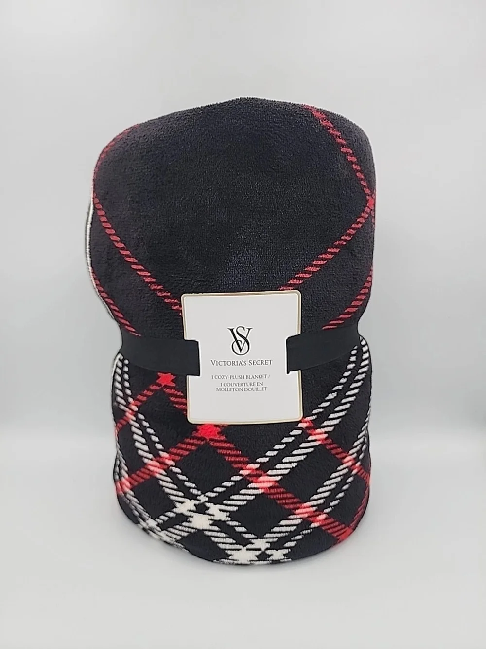 Victoria' Secret Cozy Plush Black Red White Plaid Sherpa Blanket Christmas NEW